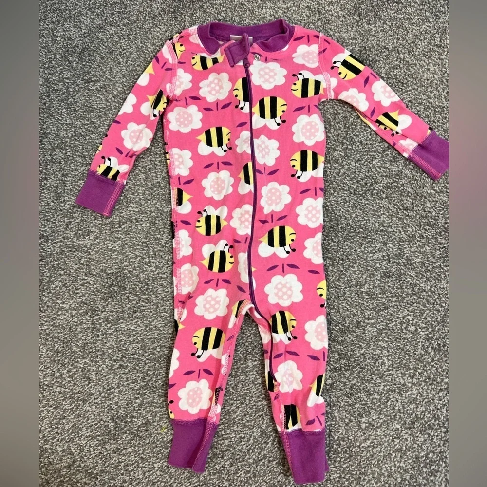 Hanna Andersson sleeper Pink Bee and Flower Kids pajamas 9-18 months